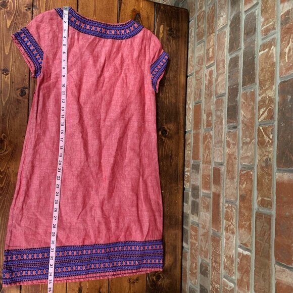 Vineyard Vines Embellished Red w/ Blue Embroidery Linen Cotton Blend Tunic Dress - Picture 12 of 15